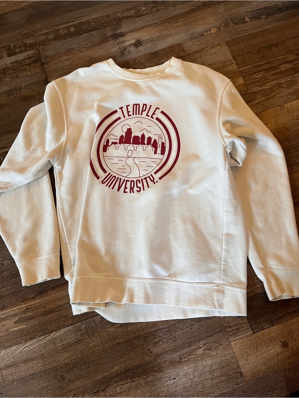 Temple University White Crewneck Sweatshirt with Maroon Graphic